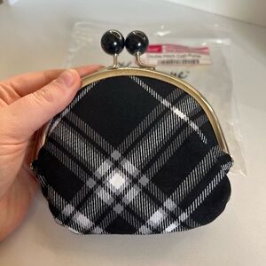 Vintage Style Thirty-One Black and White Plaid Double Pinch Coin Purse
